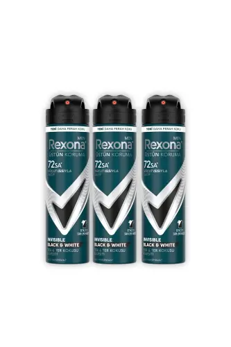 Men Spray Deodorant Invisible Black & White 72 Hours Continuous Superior Protection 150 ml X3 - REXONA (1)