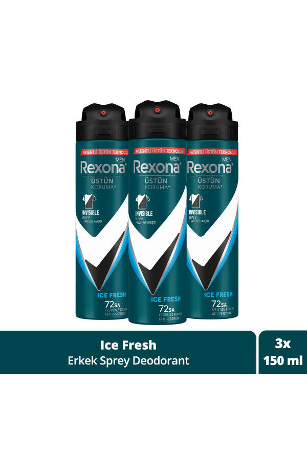 Men Spray Deodorant Invisible Ice Fresh 72 Hours Continuous Superior Protection 150 ml X3 - 9