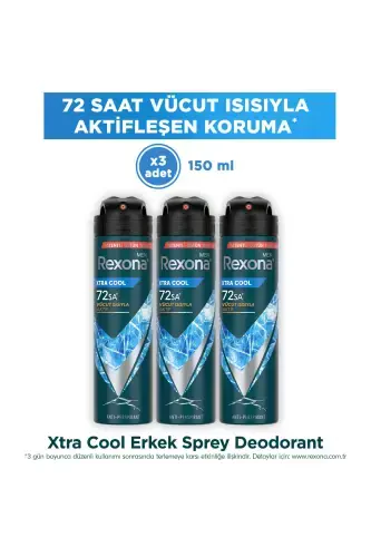 Men Spray Deodorant Xtra Cool 72 Hours Non-Stop Superior Protection 150 ml X3 - 1