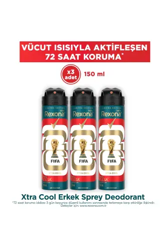 Men Spray Deodorant Xtra Cool 72 Hours Non-Stop Superior Protection 150 ml X3 - 1