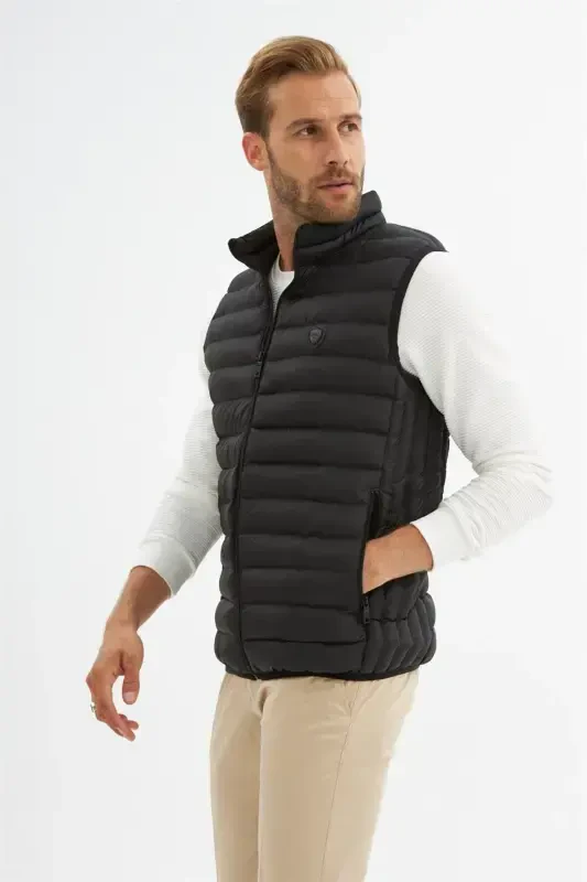 Men Standard Fit Padded Vest Black-Black - 1