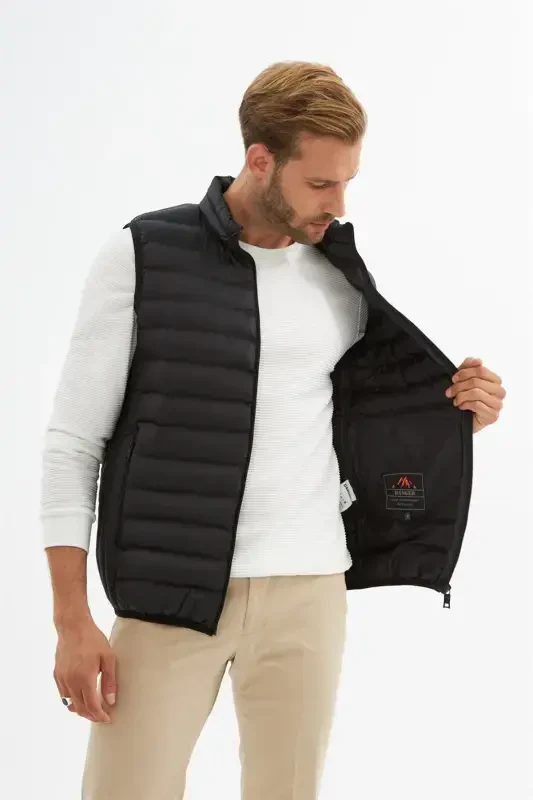 Men Standard Fit Padded Vest Black-Black - 6