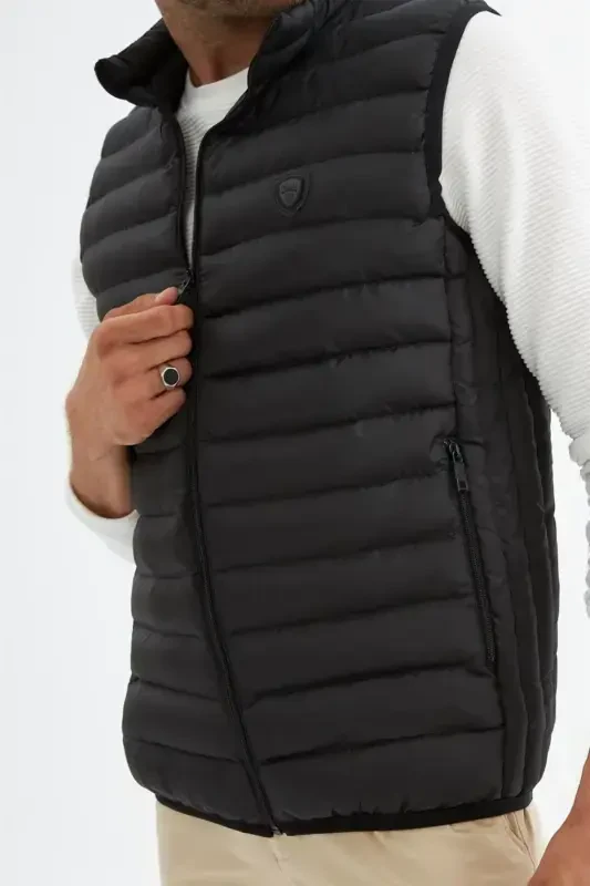 Men Standard Fit Padded Vest Black-Black - 7