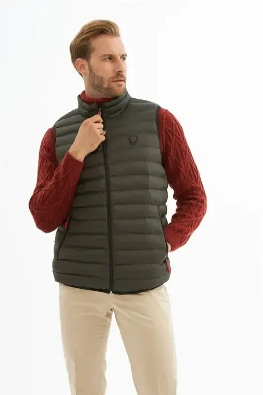 Men Standard Fit Padded Vest Khaki-Khaki - 1