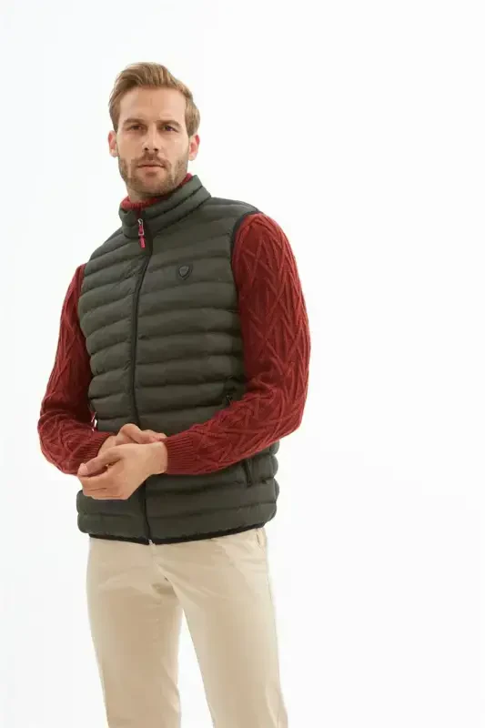 Men Standard Fit Padded Vest Khaki-Khaki - 3