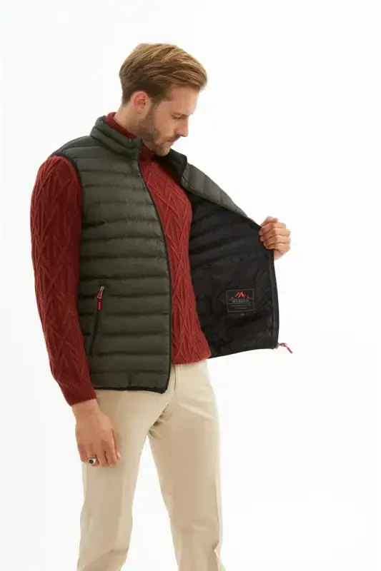 Men Standard Fit Padded Vest Khaki-Khaki - 4