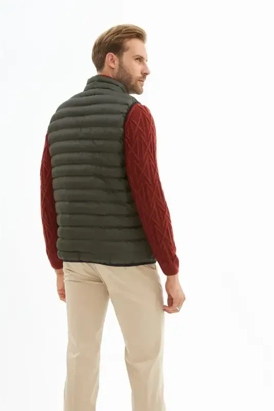 Men Standard Fit Padded Vest Khaki-Khaki - 7