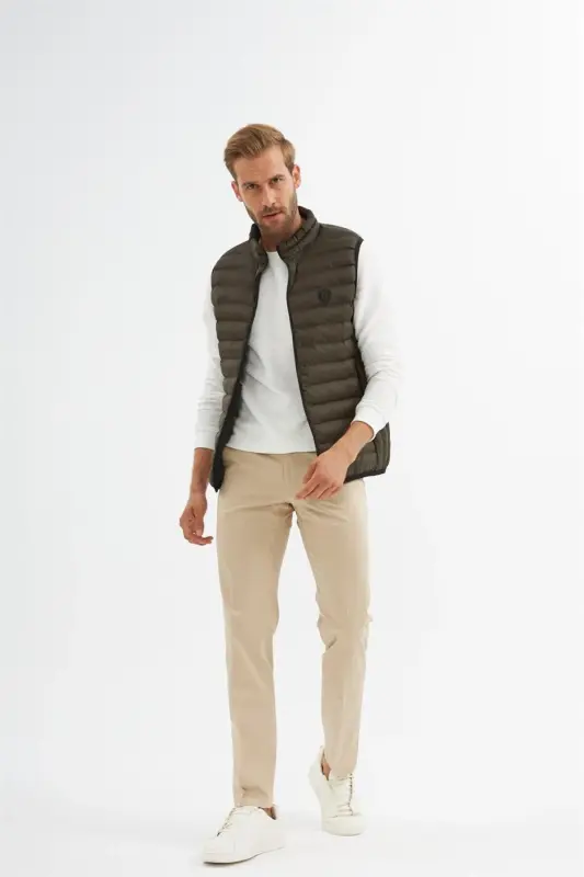 Men Standard Fit Padded Vest Khaki-Khaki - 2