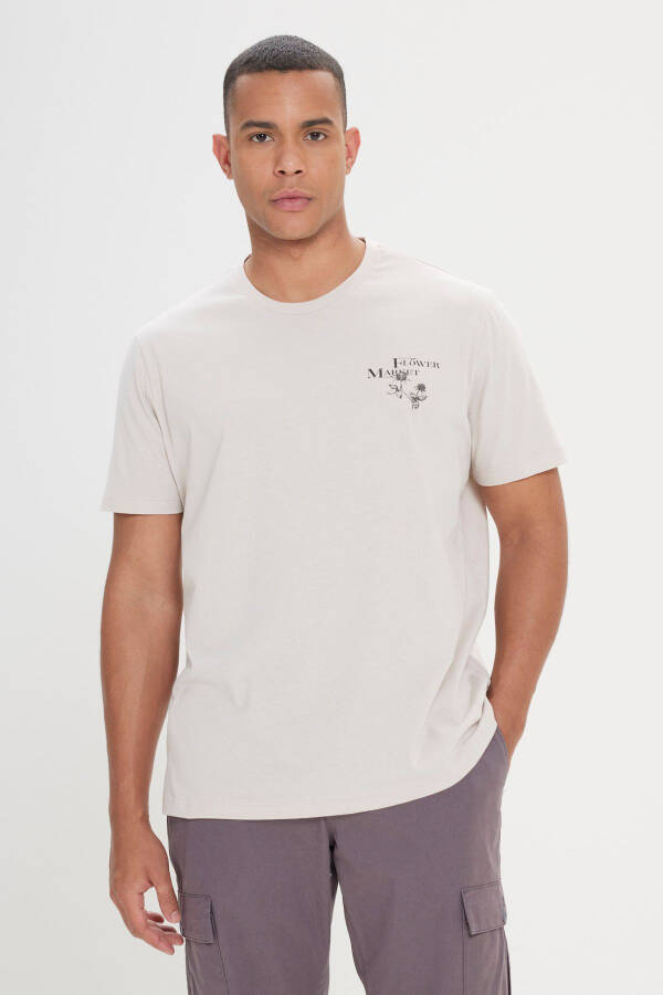 Men Stone Comfort Fit Relaxed Fit 100% Cotton Crew Neck T-Shirt - 1