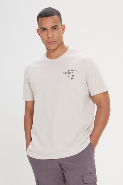 Men Stone Comfort Fit Relaxed Fit 100% Cotton Crew Neck T-Shirt - 4