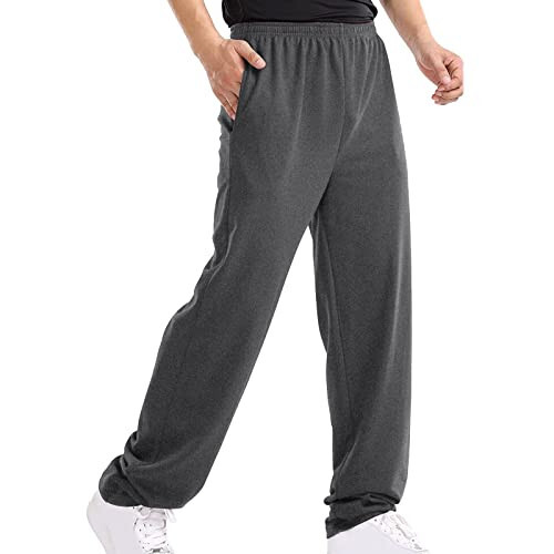 Men Sweatpants Baggy Lounge Open Bottom Big and Tall Joggers with Pockets Comfortable Exercise Cargos Track Pants - 1