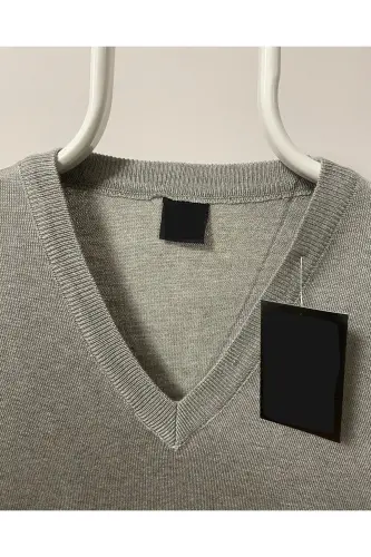 Men V Neck Sweater Slim Wool Knit Anti-Pilling Özbarla-GRAY - WE ARE THE BEST UYSALİDA (1)