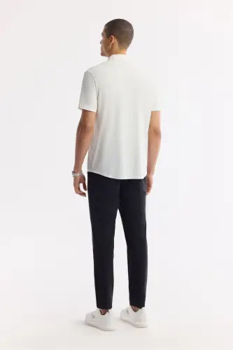 Men White Classic Collar Technical Fabric Knitted Short Sleeve - 4