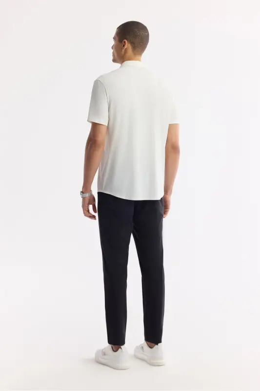 Men White Classic Collar Technical Fabric Knitted Short Sleeve - 4