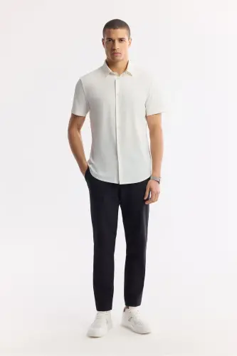 Men White Classic Collar Technical Fabric Knitted Short Sleeve - 5