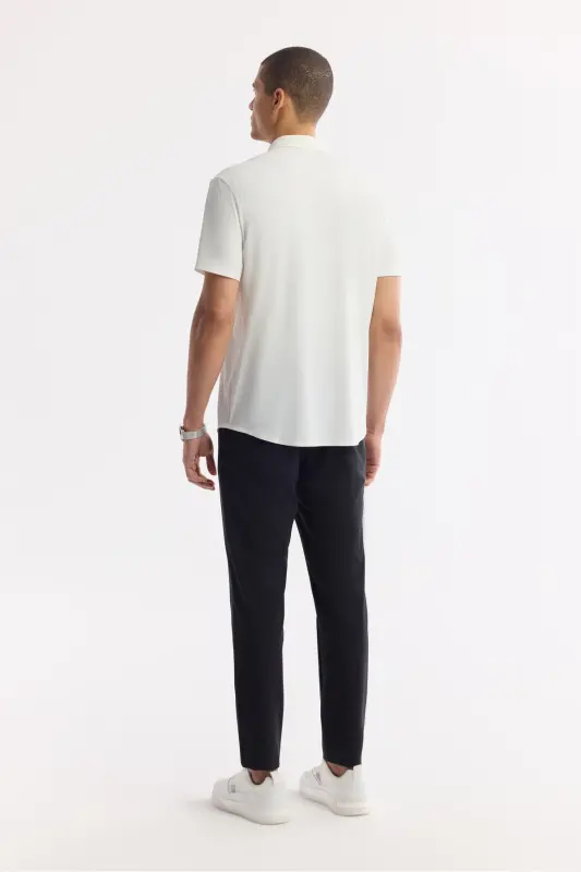 Men White Classic Collar Technical Fabric Knitted Short Sleeve - 4