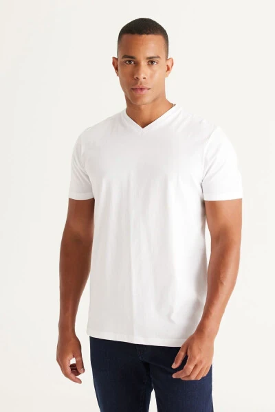Men WHITE-KHAKI 2-Pack Slim Fit Narrow Cut Cotton Basic T-Shirt - 3
