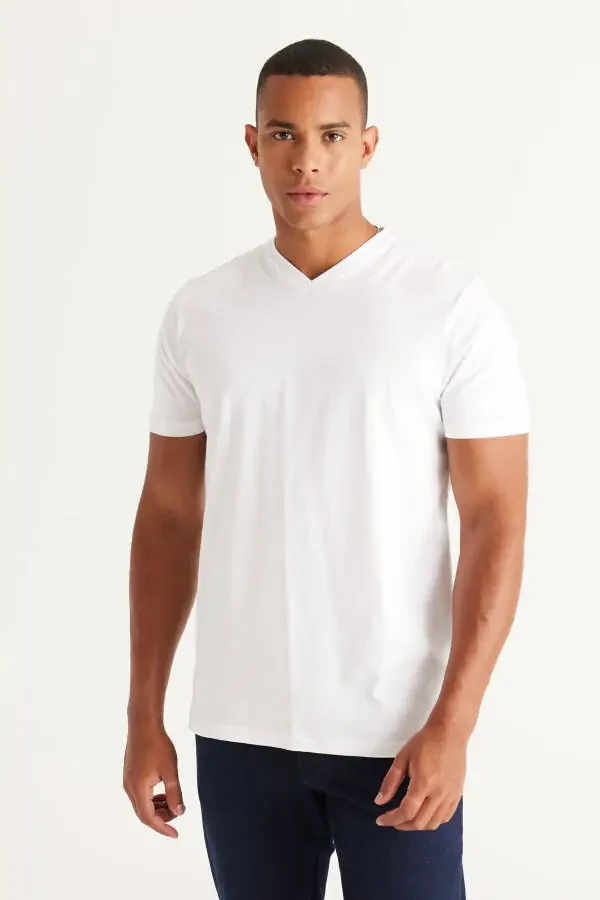 Men WHITE-KHAKI 2-Pack Slim Fit Narrow Cut Cotton Basic T-Shirt - 3