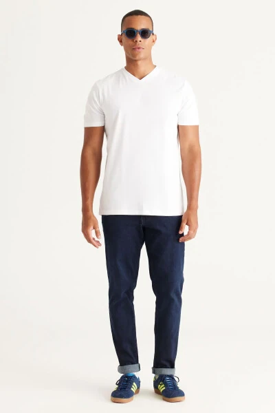 Men WHITE-KHAKI 2-Pack Slim Fit Narrow Cut Cotton Basic T-Shirt - 5