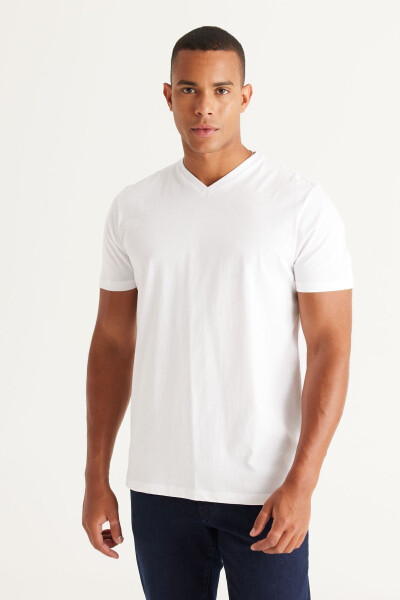 Men WHITE-KHAKI 2-Pack Slim Fit Narrow Cut Cotton Basic T-Shirt - 3