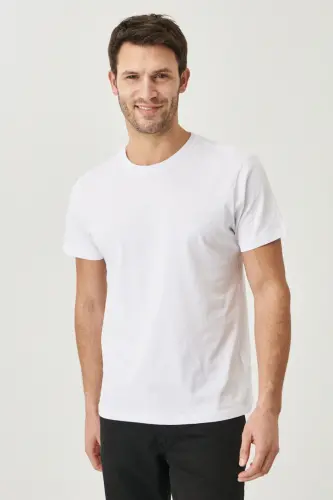 Men White-White 2-Pack Slim Fit Narrow Cut Cotton Basic T-Shirt-WHITE - 4