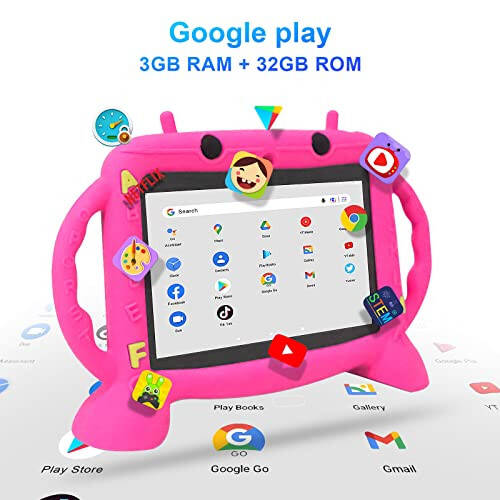 MengDash Çocuk Tablet, 2-10 Yaş Çocuklar İçin 7 inç Tablet, Eğitici Öğrenme Bebek Tableti Android 11, 3GB RAM+32GB ROM Depolama, Google Play YouTube, Bebek Kız Erkek Hediye (Kırmızı) - 4