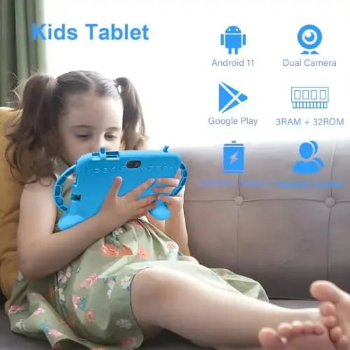 MengDash Kids Tablet, 7 inch Tablet for Kids 3-10, Educational Learning Toddler Tablet Android 11, Touch Screen 3GB RAM+32GB ROM Storage, Google Play YouTube (Blue) - 3