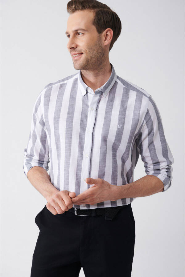 Men's, 100% cotton, button-down collar, striped, relaxed fit, comfort fit shirt. A31y2282 - 6