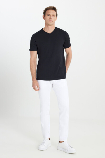 Men's 100% Cotton V-Neck Black Slim Fit Tight Cut T-Shirt - 2