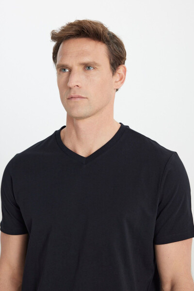 Men's 100% Cotton V-Neck Black Slim Fit Tight Cut T-Shirt - 4