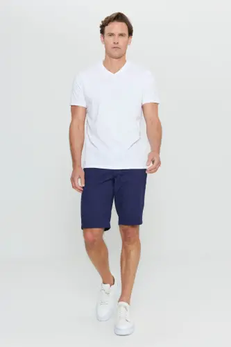 Men's 100% Cotton V-Neck White Slim Fit T-Shirt-White - 5