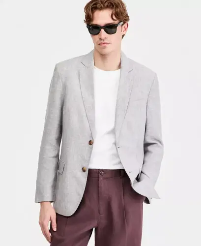Men's 100% Linen Blazer, Created for Modazone-Grey Slate - 3