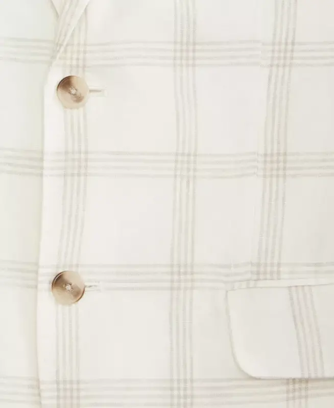 Men's 100% Linen Blazer, Created for Modazone - Supply Plaid Yd - Winter Ivory - 4