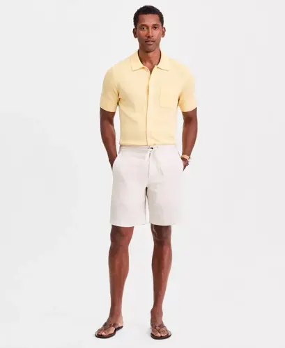 Men's 100% Linen Drawstring Shorts, Created for Modazone - Antique Cream - 1