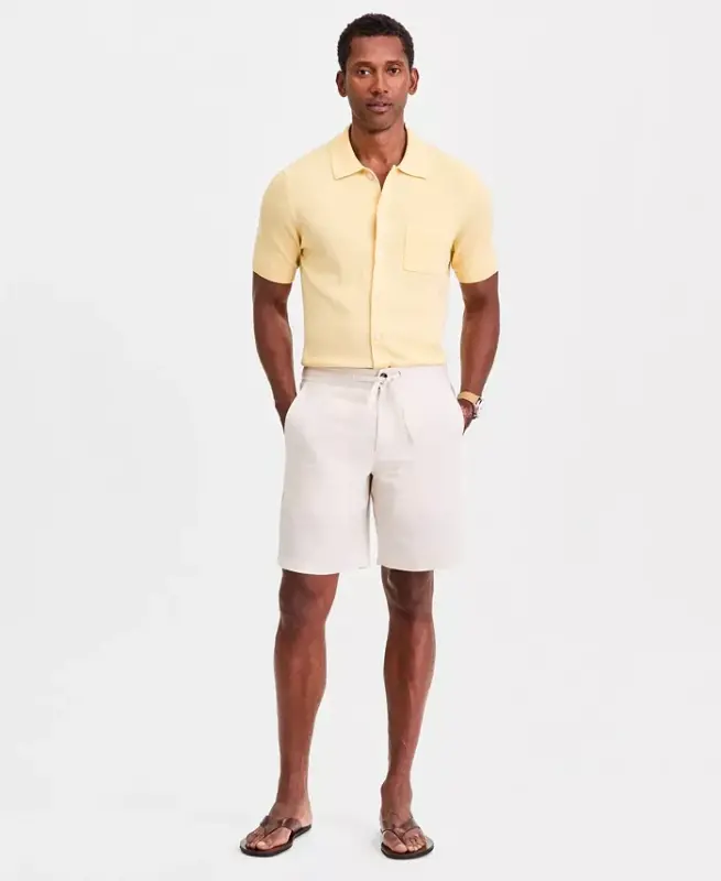 Men's 100% Linen Drawstring Shorts, Created for Modazone - Antique Cream - 1