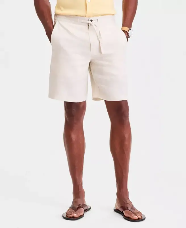 Men's 100% Linen Drawstring Shorts, Created for Modazone - Antique Cream - 2