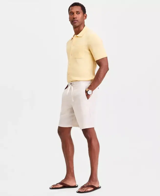 Men's 100% Linen Drawstring Shorts, Created for Modazone - Antique Cream - 5