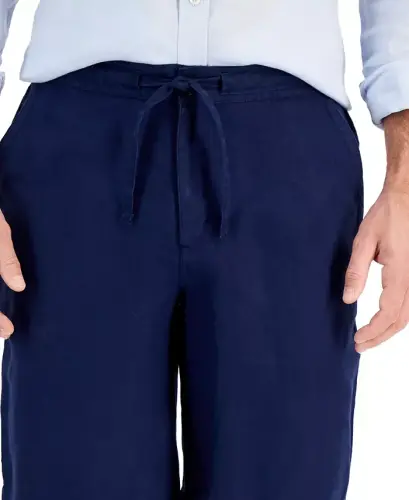 Men's 100% Linen Drawstring Shorts, Created for Modazone-Dark Blue - 3