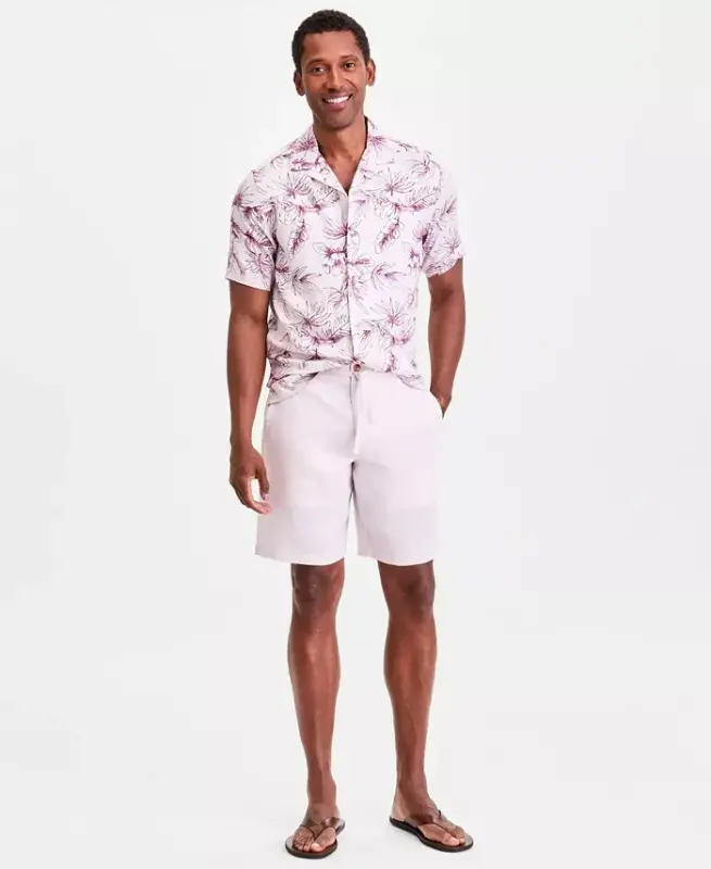 Men's 100% Linen Drawstring Shorts, Created for Modazone - Gray Lilac - CLUB ROOM