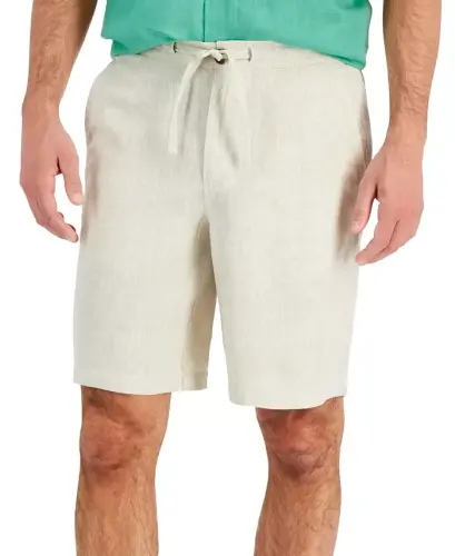 Men's 100% Linen Drawstring Shorts, Created for Modazone - Natural Khaki - 1