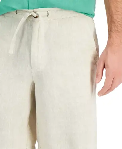 Men's 100% Linen Drawstring Shorts, Created for Modazone - Natural Khaki - 3