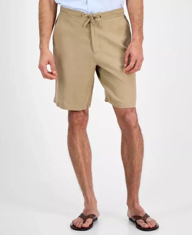 Men's 100% Linen Drawstring Shorts, Created for Modazone - Safari Tan - 3