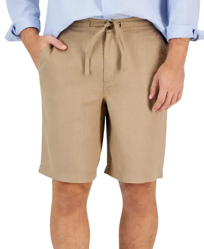Men's 100% Linen Drawstring Shorts, Created for Modazone - Safari Tan - CLUB ROOM