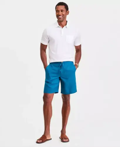 Men's 100% Linen Drawstring Shorts, Created for Modazone - Teal Simplicity 