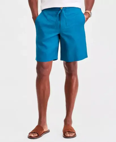 Men's 100% Linen Drawstring Shorts, Created for Modazone - Teal Simplicity - 2