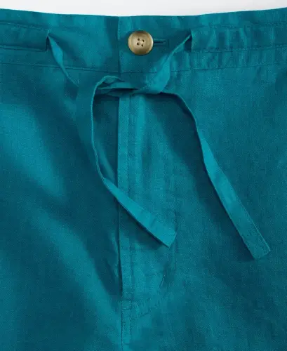 Men's 100% Linen Drawstring Shorts, Created for Modazone - Teal Simplicity - 3