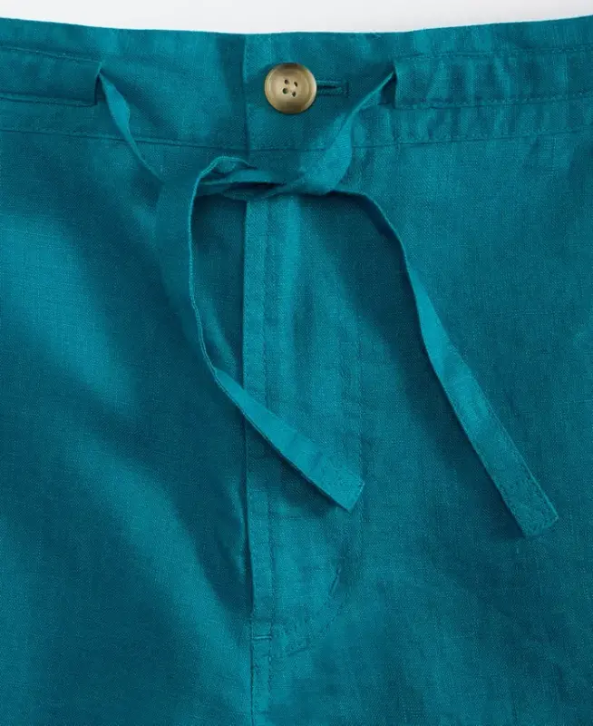 Men's 100% Linen Drawstring Shorts, Created for Modazone - Teal Simplicity - 3