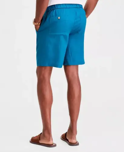 Men's 100% Linen Drawstring Shorts, Created for Modazone - Teal Simplicity - 4