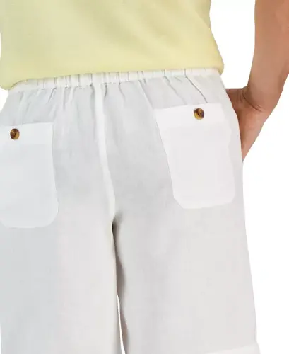 Men's 100% Linen Drawstring Shorts, Created for Modazone - White Pure - 3