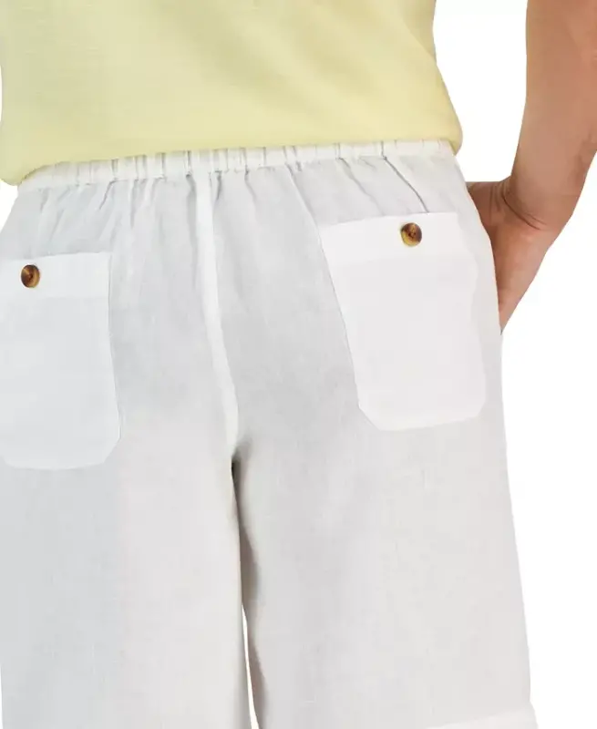 Men's 100% Linen Drawstring Shorts, Created for Modazone - White Pure - 3